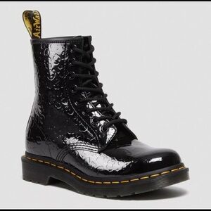 Dr. Martens Black Leopard Embossed Leather Boots Style 1460